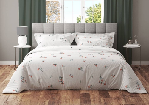Pościel bawełniana Cottage biała 140x200 w drobne czerwone kwiatuszki