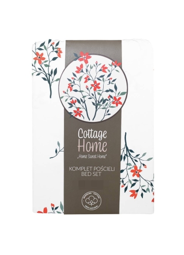 Pościel bawełniana Cottage biała 220x200 w drobne czerwone kwiatuszki