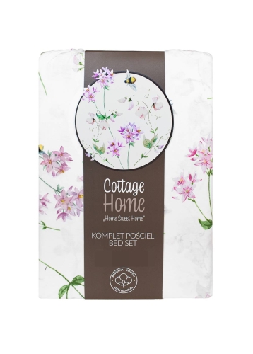 Pościel bawełniana Cottage biała 140x200 w kwiatki i pszczółki
