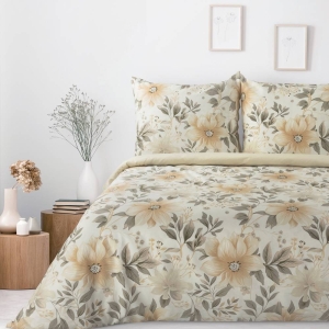 Komplet pościeli Sonia kremowej 100% bawełniana 220x200 w duże beżowe kwiaty