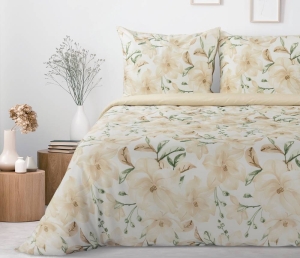 Komplet pościeli Sonia 100% bawełniana 220x200 w duże kremowe kwiaty