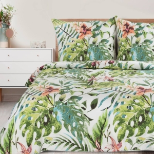 Komplet pościeli białej Sonia 100% bawełniana 160x200 w liście monstery