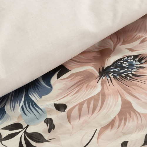 Komplet pościeli kremowej Sonia 100% bawełniana 220x200 w błękitne i pudrowe kwiaty 
