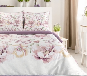 Komplet pościeli z bawełny satynowej Spring 160x200 w fioletowe kwiaty