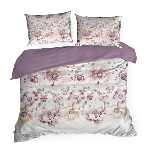 Komplet pościeli z bawełny satynowej Spring 220x200 w fioletowe kwiaty