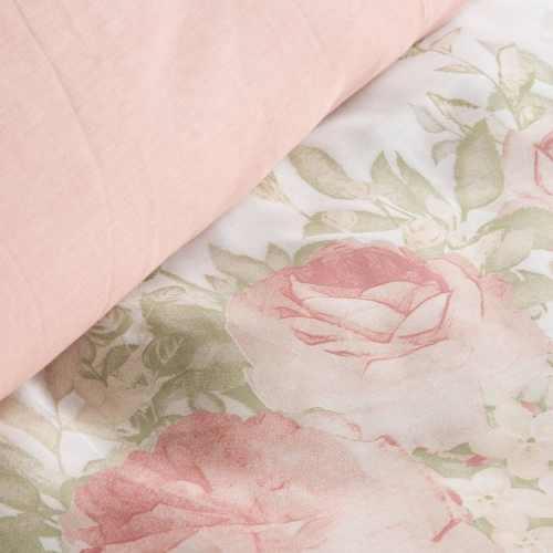 Komplet pościeli z bawełny satynowej biało różowej Spring 140x200 w różowe kwiaty