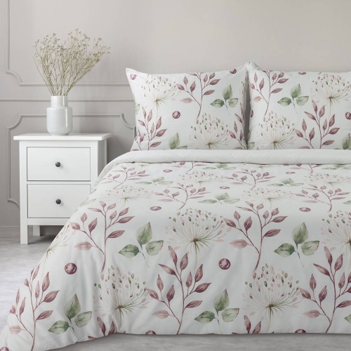 Komplet pościeli Sonia 100% bawełniana biała 220x200 w liście