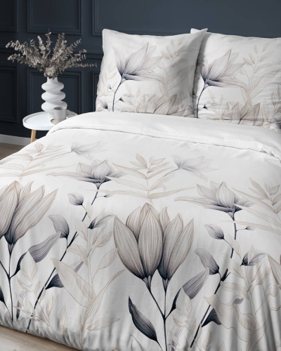 Pościel satyna bawełniana biała Home Satin 160x200 w delikatne kwiaty