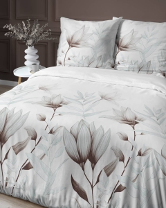 Pościel satyna bawełniana biała Home Satin 160x200 w delikatne brązowo-beżowe kwiaty