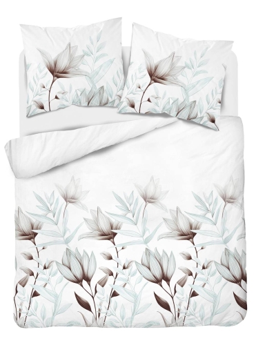 Pościel satyna bawełniana biała Home Satin 220x200 w delikatne brązowo-beżowe kwiaty