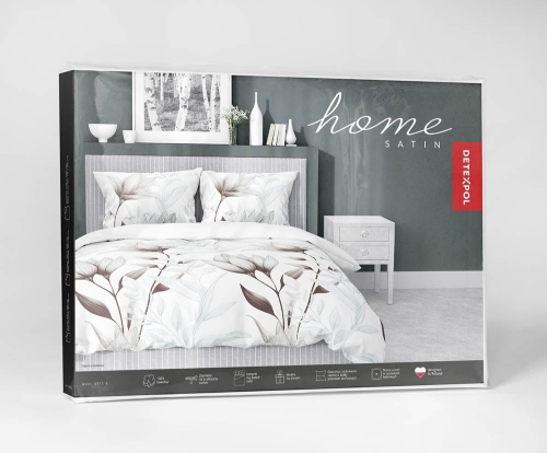 Pościel satyna bawełniana biała Home Satin 220x200 w delikatne brązowo-beżowe kwiaty