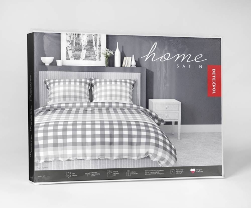 Pościel satyna bawełniana Home Satin 220x200 popielato biało stalowa kratka