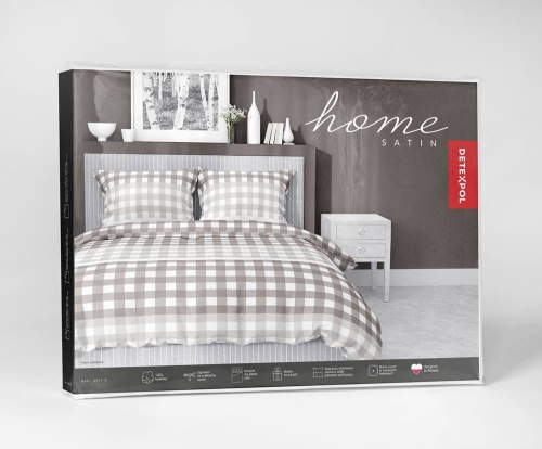 Pościel satyna bawełniana Home Satin 220x200 beżowo biała krata