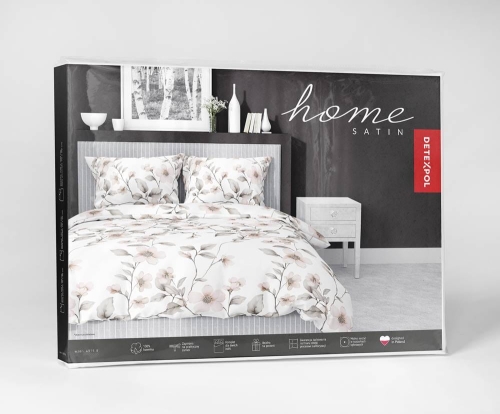 Pościel satyna bawełniana Home Satin 220x200 biała w beżowe kwiaty