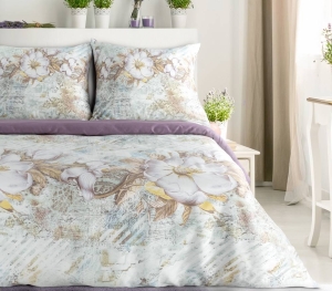 Komplet pościeli z bawełny satynowej Spring 140x200 w białe kwiaty