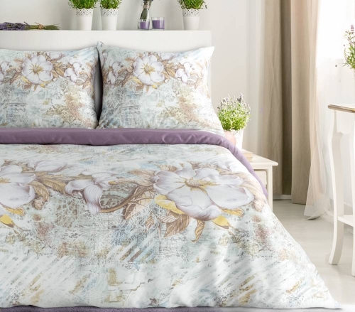 Komplet pościeli z bawełny satynowej Spring 160x200 w białe kwiaty