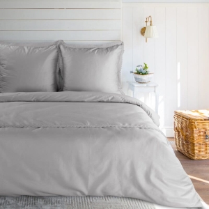 Komplet pościeli Premium z koronką 220x200 w kolorze srebrnym 