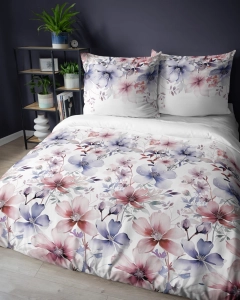 Pościel bawełniana 100% biała 160x200 w duże kwiaty