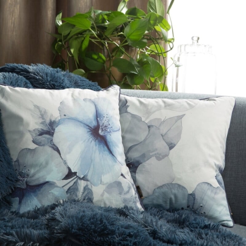 Poszewka dekoracyjna velvet 45x45 Niebieskie Kwiaty