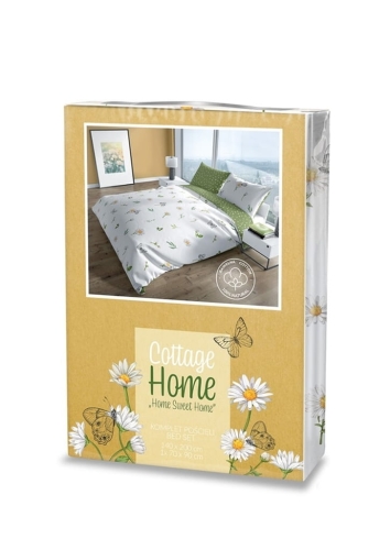 Pościel bawełniana Cottage biała 140x200 w stokrotki
