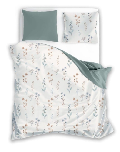 Pościel bawełniana Cottage biała 220x200 w kwiaty w kolorach pastelowych
