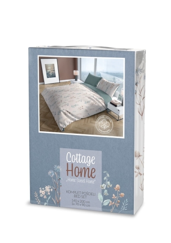 Pościel bawełniana Cottage biała 220x200 w kwiaty w kolorach pastelowych