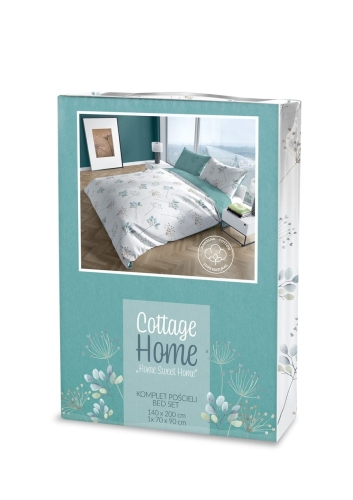 Pościel bawełniana Cottage biała 220x200 w roślinny wzór
