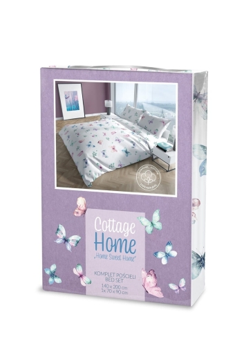 Pościel bawełniana Cottage biała 220x200 w kolorowe motyle