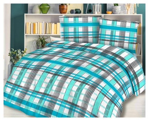 Pościel flanelowa turkusowo biało czarna  200x220 w kratę