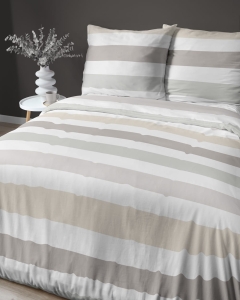 Pościel satyna bawełniana Home Satin 220x200 w beżowe i zielone pasy