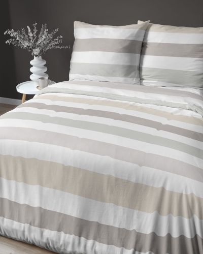 Pościel satyna bawełniana Home Satin 220x200 w beżowe i zielone pasy