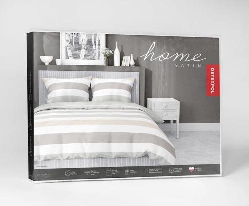Pościel satyna bawełniana Home Satin 220x200 w beżowe i zielone pasy