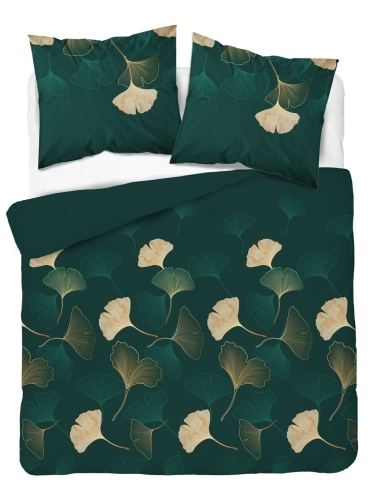 Pościel satyna bawełniana zielona Home Satin 160x200 liście ginkgo 