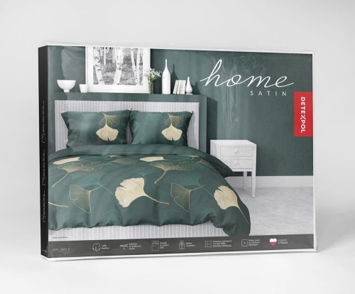 Pościel satyna bawełniana zielona Home Satin 220x200 liście ginkgo 