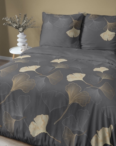 Pościel satyna bawełniana brązowa Home Satin 160x200 liście ginkgo