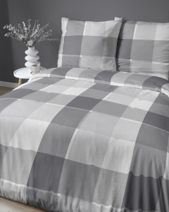 Pościel satyna bawełniana krata Home Satin 160x200 stalowo biało popielata