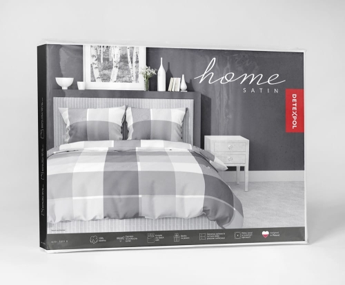 Pościel satyna bawełniana krata Home Satin 220x200 stalowo biało popielata