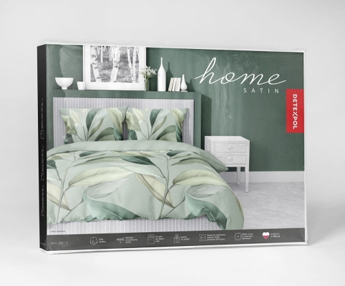 Pościel satyna bawełniana jasno zielona Home Satin 160x200 w liście
