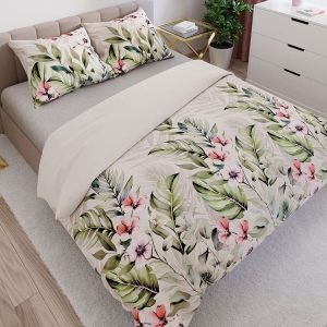 Komplet pościeli z bawełny satynowej w kwiaty hibiskusa 220x200 Paradis