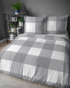 Pościel flanelowa popielata 160x200 w duża kratę