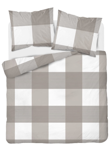 Pościel flanelowa beżowo biała 160x200 w duża kratę