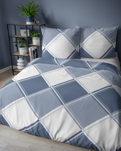Pościel flanelowa biało granatowa 160x200 w romby