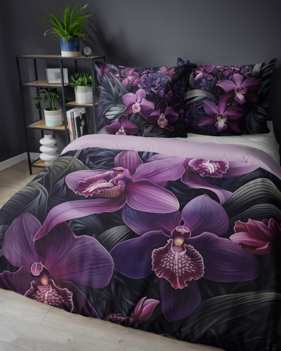 Pościel bawełniana Holland 160x200 Fioletowe Orchidee