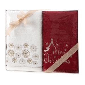 Komplet świątecznych ręczników biało czerwonych 50x90 Merry Christmas