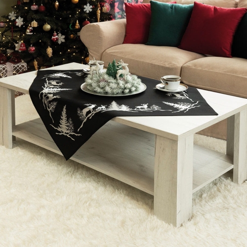 Serweta świąteczna haftowana czarna 85x85 Zimowa Noc