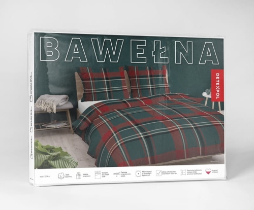 Pościel bawełniana 100% czerwono zielona 160x200 krata