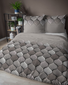 Pościel bawełniana 100% beżowa 160x200 w geometryczny wzór