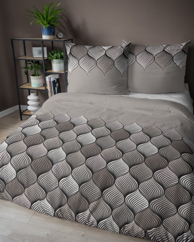 Pościel bawełniana 100% beżowa 160x200 w geometryczny wzór