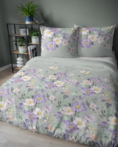 Pościel bawełniana 100% miętowa 160x200 w kolorowe kwiaty