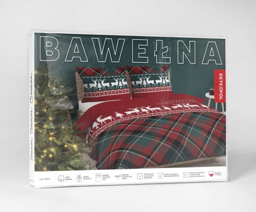 Świąteczna pościel bawełniana Zielono Czerwona 160x200 Renifery